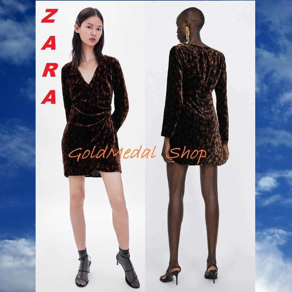 ZARA Leopard Print New Wrap Velvet Mini Dress